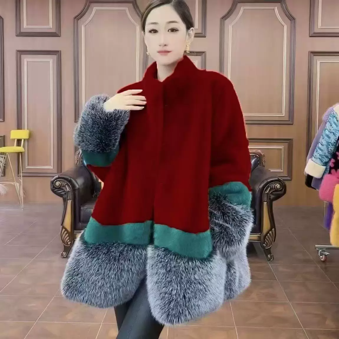 秋冬季新款皮草外套女加厚大码女装中长款水貂毛大衣狐狸毛仿皮草
