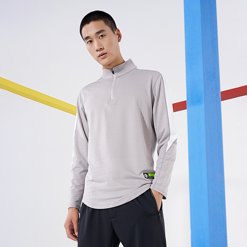 Primavera y otoño de los hombres al aire libre collar rápido ropa seca correr entrenamiento de acondicionamiento físico transpirable medio cremallera manga larga personalizada LOGO