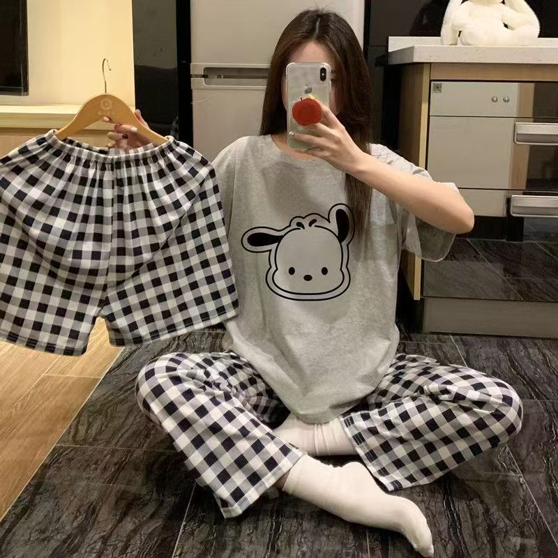 3종 세트 블랙 체크 패치 강아지