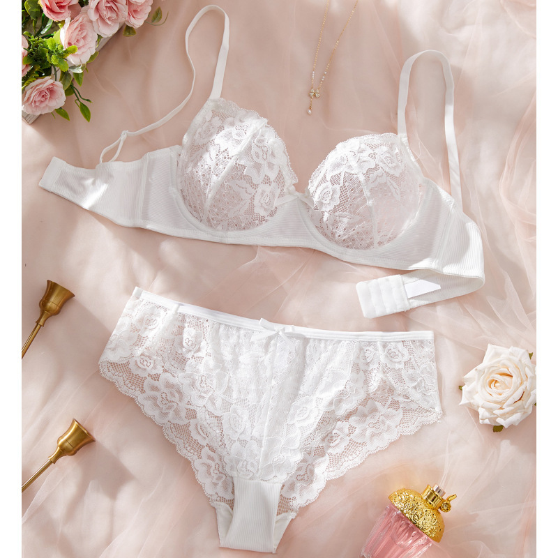 Amazon European and American Cross-Border Elegant White Rose Lace Lingerie Set with Exquisite Patterns for Women Amazon European and American Cross-Border Elegant White Rose Lace Lingerie Set with Exquisite Patterns for Women