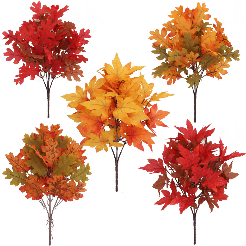 Cross-Border Hot-Selling Autumn Simulated Maple Leaf Bunches Thanksgiving Home Flower Arrangements Decorative Fake Flowers and Green Plants Wholesale