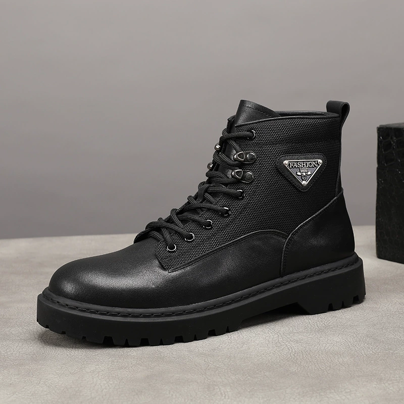 Британская износостойкая Мужская вискозная обувь с верхним слоем, сшитая автомобилем, черные круглые носок в стиле ретро, в наличии, Ботинки Martin, повседневные с высоким берцем