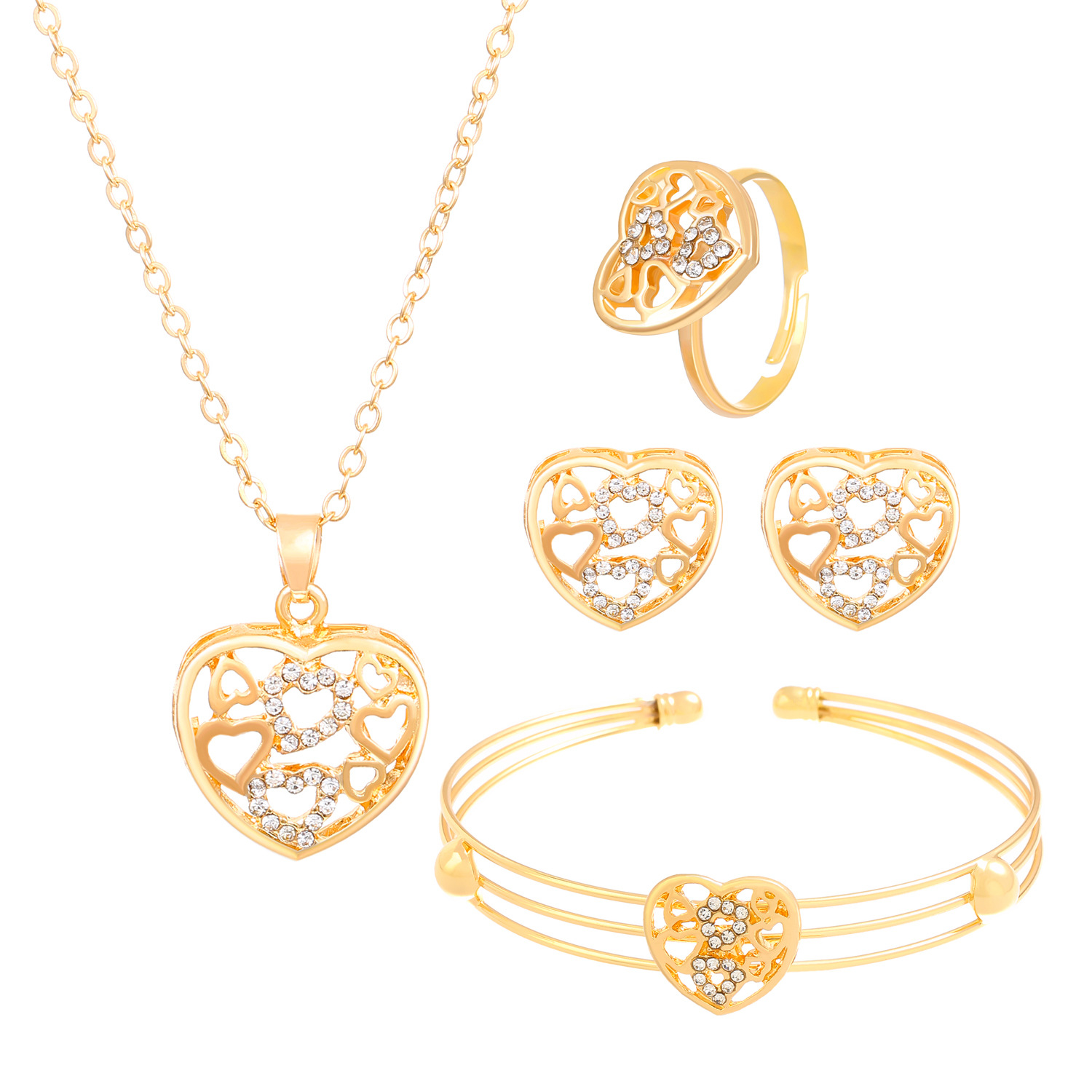 Nuevo diamante transfronterizo mariposa amor joyería traje ins estilo europeo y americano diseño creativo collar en forma de corazón conjunto de cuatro piezas