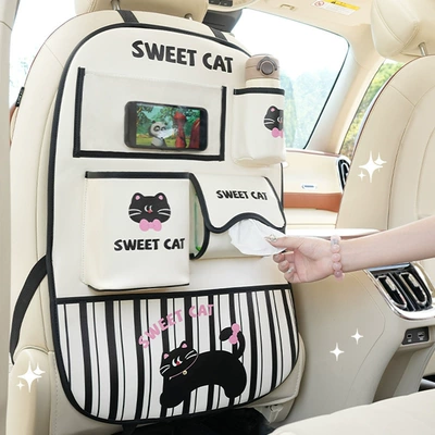 Car table board | Back Organizer Storage Bag Hanging - chair-back-bag-striped-cat