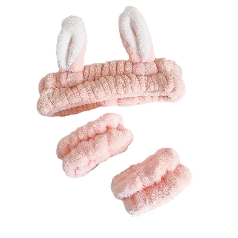Internet celebridad banda de pelo de dibujos animados máscara facial maquillaje lavado banda de pelo de borde ancho lindo felpa absorbente correa de muñeca diadema
