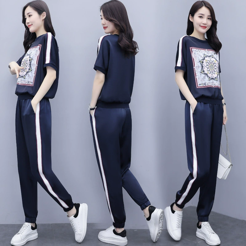 Оптовые костюмы для спорта и отдыха, лето 2021, новые женские модные элегантные возрастные брюки, модный комплект из двух предметов