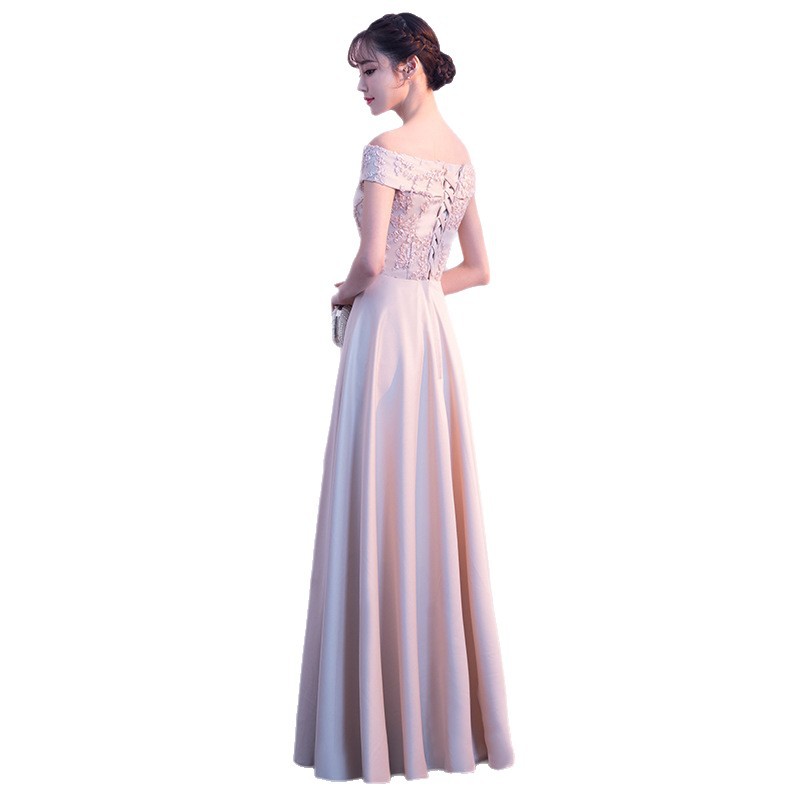 Banquete vestido de noche 2023 primavera nuevo estilo coreano elegante fuera del hombro largo adelgazamiento vestido de dama de honor para las mujeres image 5