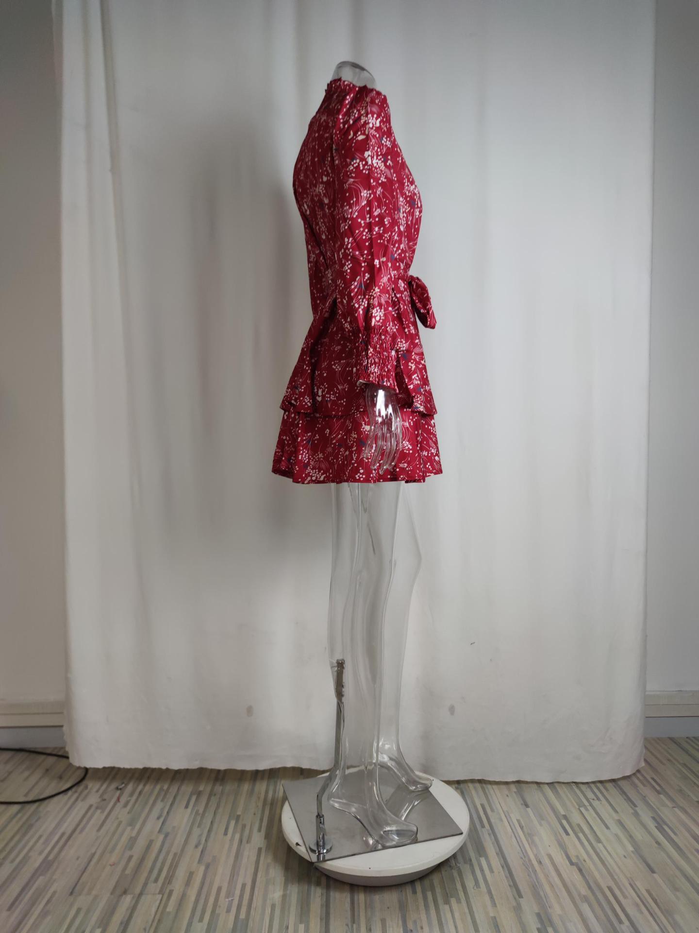 2026 New Spring Women's Clothing Cross-Border European And American Dresses Casual Floral Long-Sleeve Tie-Waist Ruffle_ecoleips.com