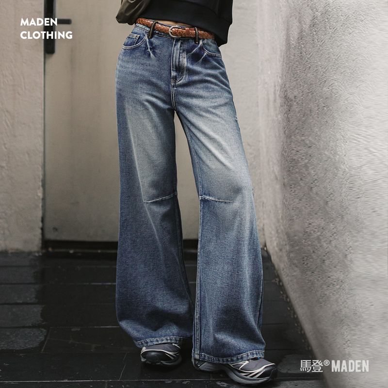 Madden Cleanfit Heavy Washed Ripped Jeans Overalls Crease Straight Pants Covering the Crotch and Floor-Length Pants for Spring Women Madden Cleanfit Heavy Washed Ripped Jeans Overalls Crease Straight Pants Covering the Crotch and Floor-Length Pants for Spring Women