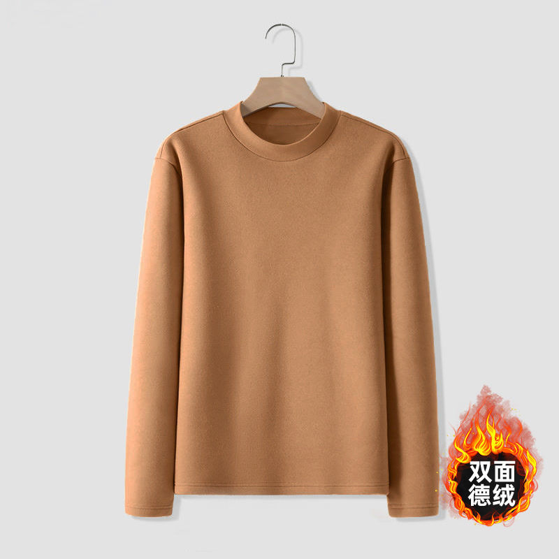 Fabricante de origen camiseta de manga larga de terciopelo de doble cara para hombre de cuello medio cuello medio alto otoño e invierno terciopelo alemán con camisa de fondo de otoño de color sólido