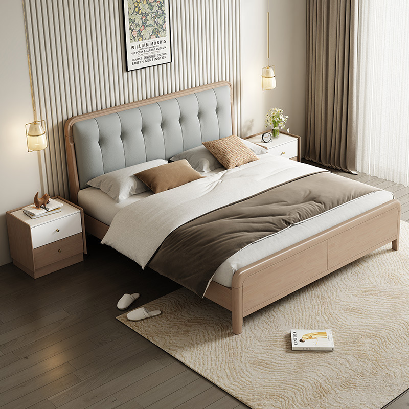 Estilo nórdico 1,8 m cama de madera maciza dormitorio principal cama doble 1,5 m dormitorio secundario cama individual caucho madera registro viento suave cama