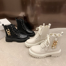 2025秋季新款跨境大码休闲百搭单靴英伦风圆头金属环厚底马丁靴女