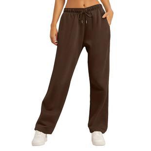 Cross-Border E-Commerce Amazon 2025 European and American Men's and Women's Pure Color Casual Loose Velvet Straight Sweatpants for Women