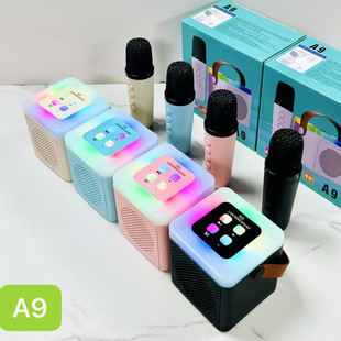 2025 New Colorful Light Karaoke Bluetooth Speaker with Microphone A9 Satchel Mini Speaker with Large Volume