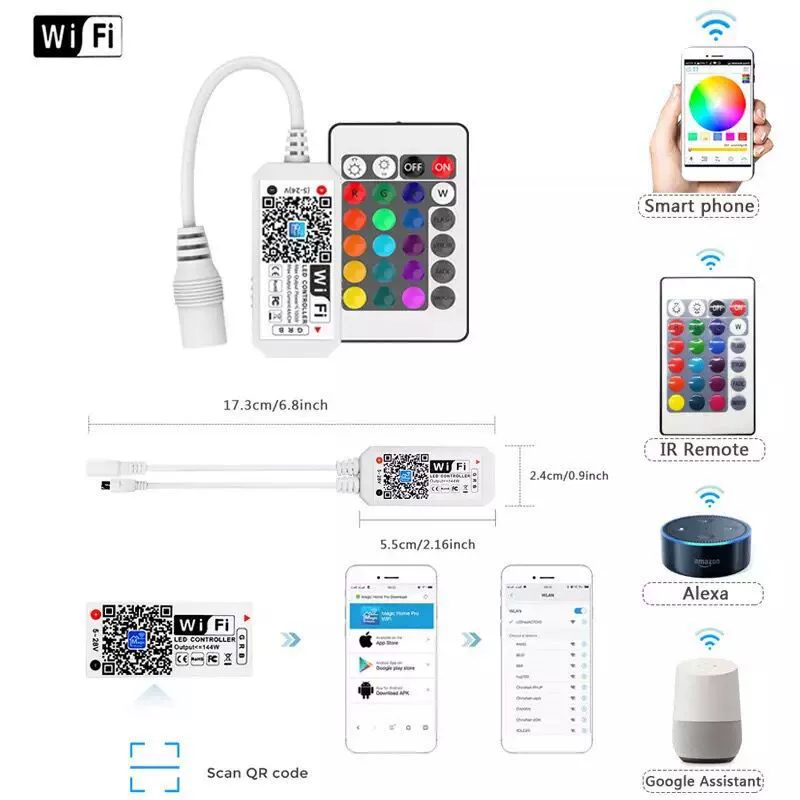 RGB-светильник 12VRGB с 2835wifi Bluetooth APP, 24 клавиши, 44 клавиши, 15 метров/20м водонепроницаемость, цветной конь