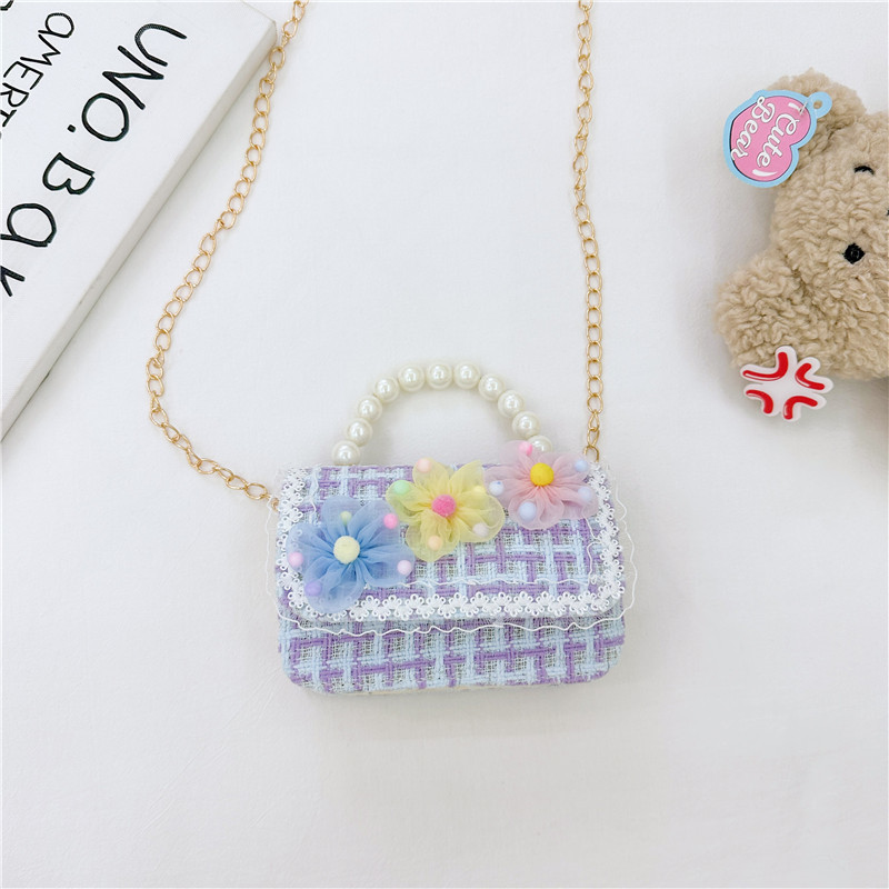Bolso de La Perla de los niños bolsa 2023 nuevo algodón y lino pequeño bolso cuadrado de moda lindo flor niñas bolsa de mensajero decorativa
