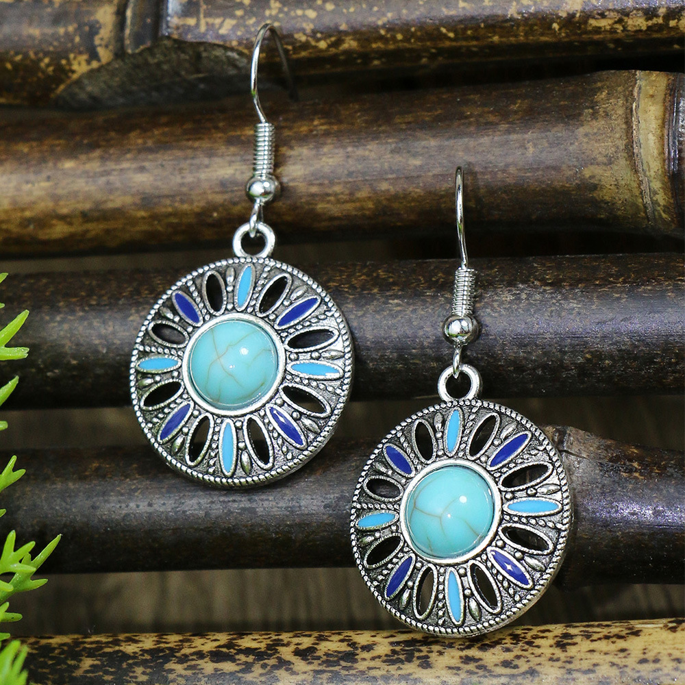 Drop Earrings Classification 1 Pair Ethnic Style Color Block Inlay Alloy Turquoise Drop Earrings