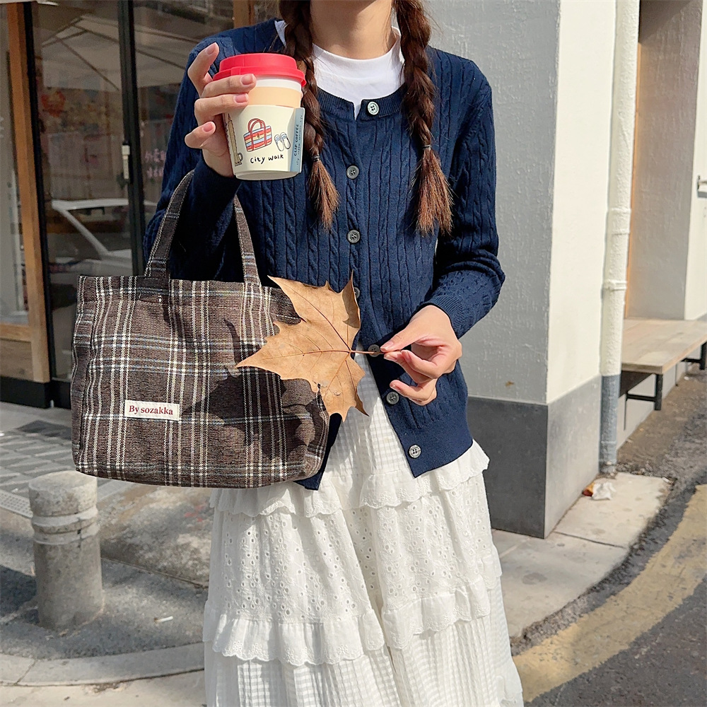311021 Simple ins retro style woolen multi-color handbag for women, 2023 new checkered autumn and winter women's bag undefined