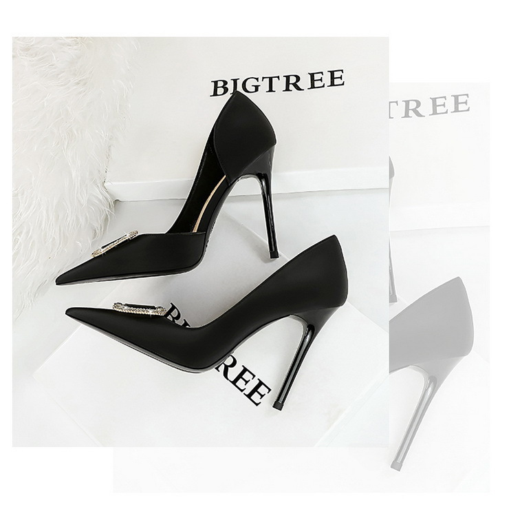 Slim side hollowed-out high heels for women slim heels super high heels rhinestone buckle single shoes_voghion.com