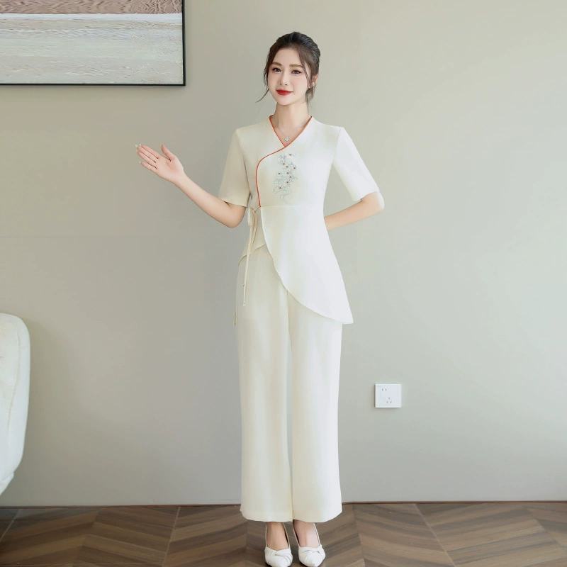 A9073 Униформа для техников салонов красоты и оздоровительных центров весна-лето, рабочая одежда для техников педикюра, женский костюм для массажа ног и коррекции фигуры