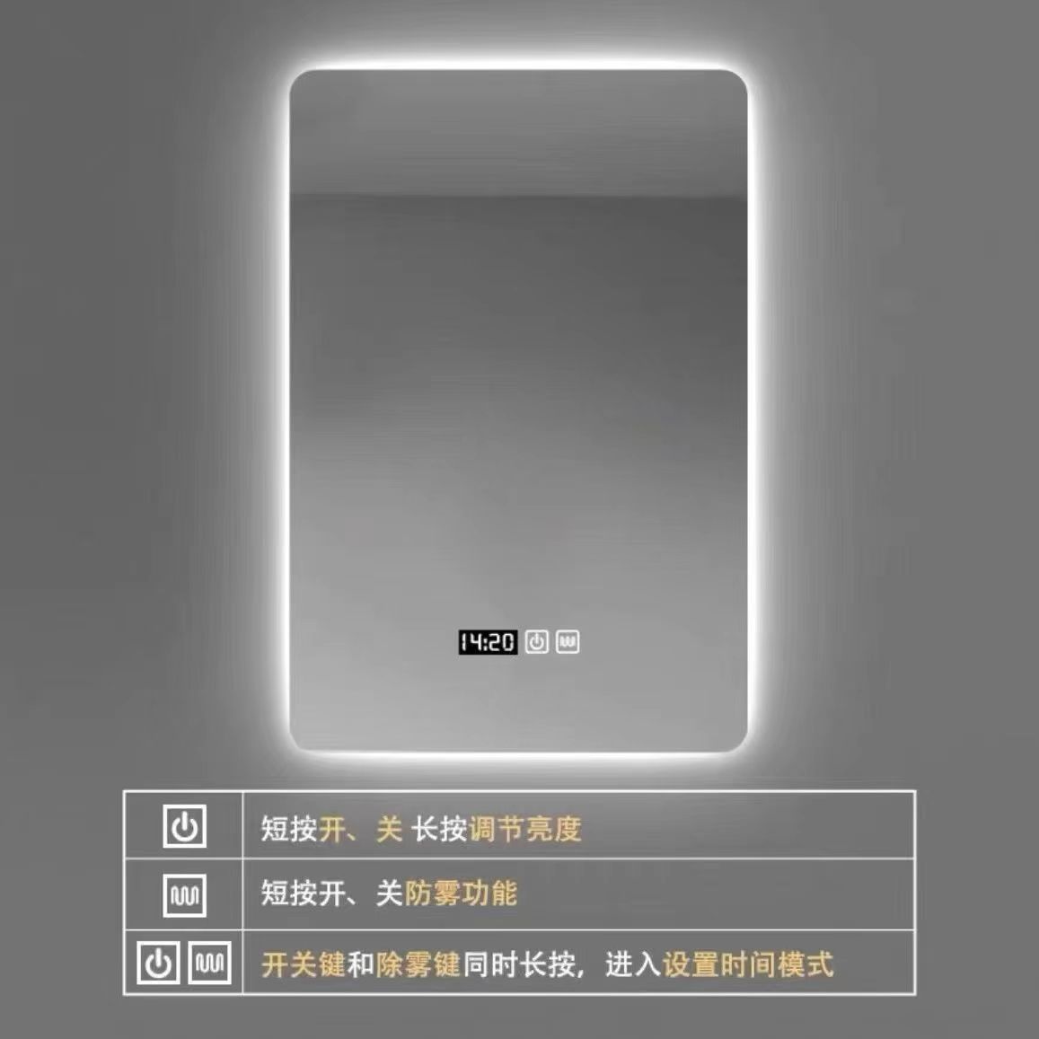 Espejo inteligente pantalla táctil LED espejo de baño de pared inodoro anti-nebble espejo de maquillaje con lámpara espejo de pared