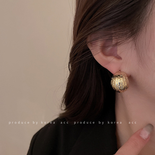 925 Silver Geometric C-Shaped Folded Bead Curved Earrings, Ins Style Cold Metal Stud Earrings, Personality Korean Earrings