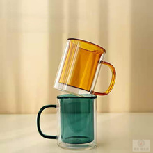 ins直筒高硼硅玻璃彩色雙層杯早餐隔熱保溫喝水咖啡杯子帶把馬克
