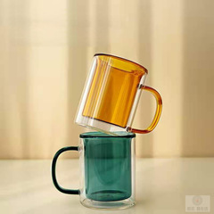 Straight, High-Borosilicate Glass, Colorful Double-Wall Mug – Insulated & Heat-Resistant Breakfast Cup for Drinking Water or Coffee, with Handle