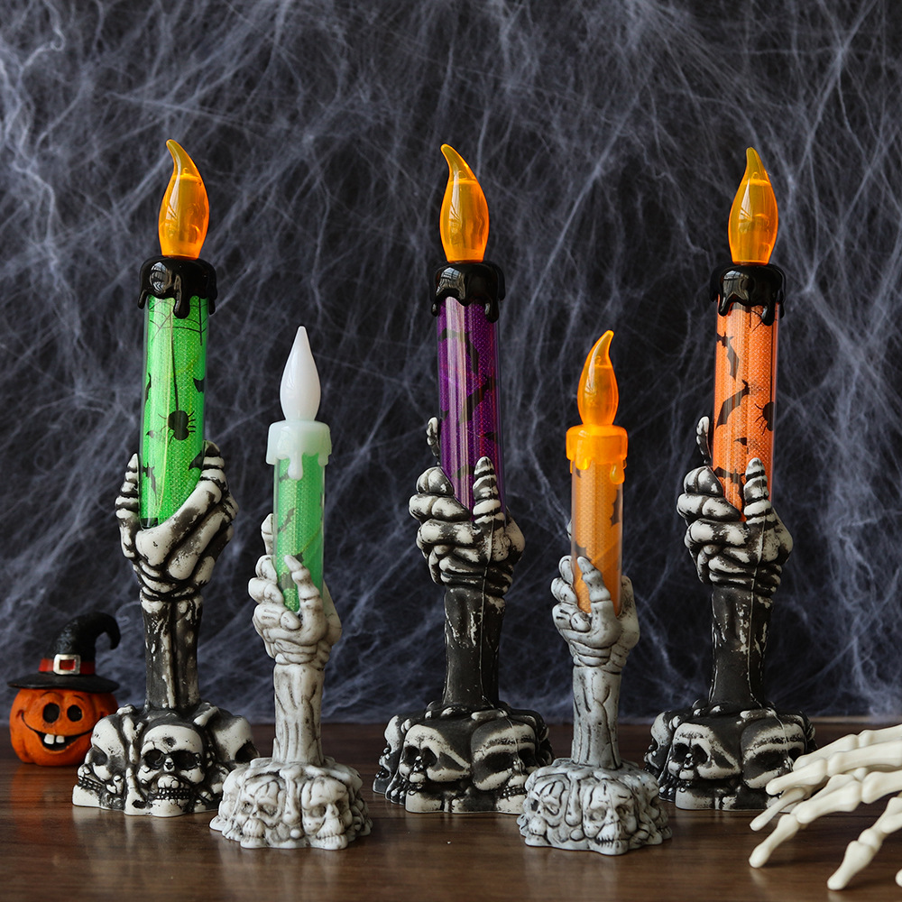 Luces decorativas de Halloween lugar del partido diseño accesorios cráneo fantasma de mano luz de la vela LED electrónico Luz de calabaza