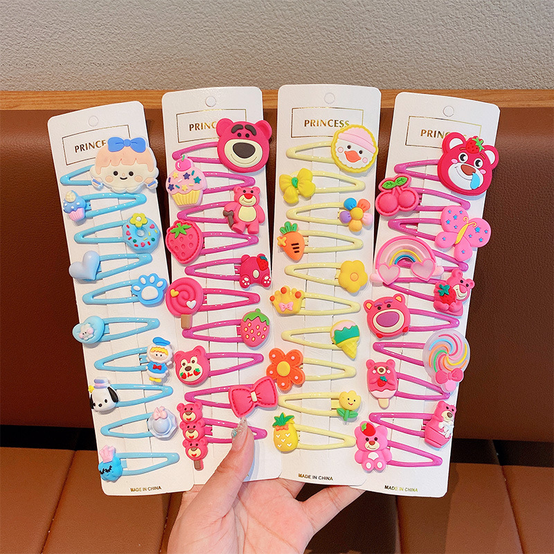 Clip de cabello auténtico para niños, clip de cabello rotos para chicas, clip de cabello no dañado, tarjeta de cabello de fresa, cartón de dibujos animados, clip de cabello lateral para bebés.