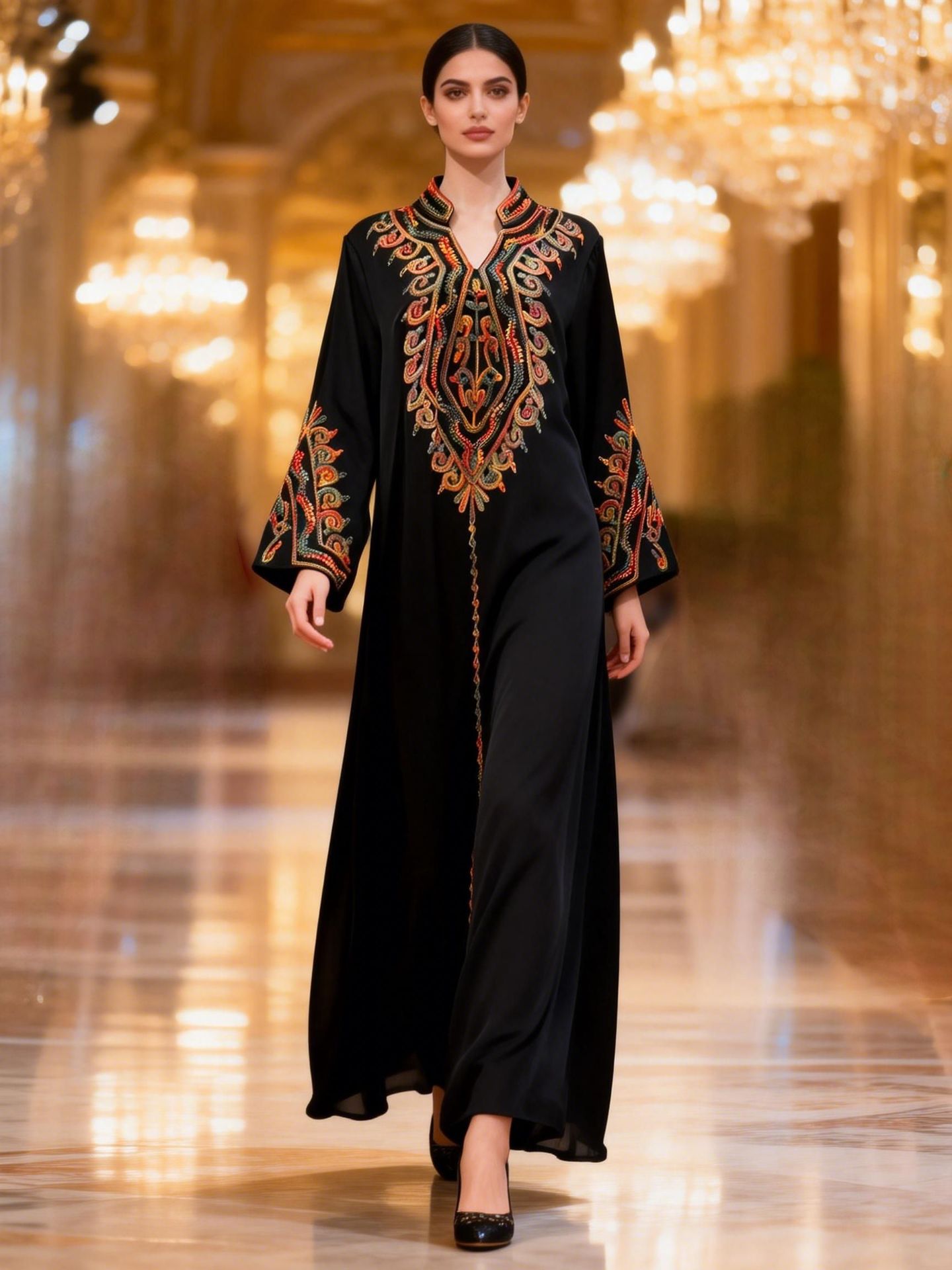 New In Stock Muslim Embroidered Robe, Middle Eastern Clothing, Abaya, Loose-fitting Women's Long Dress From Dubai,_ecoleips.com
