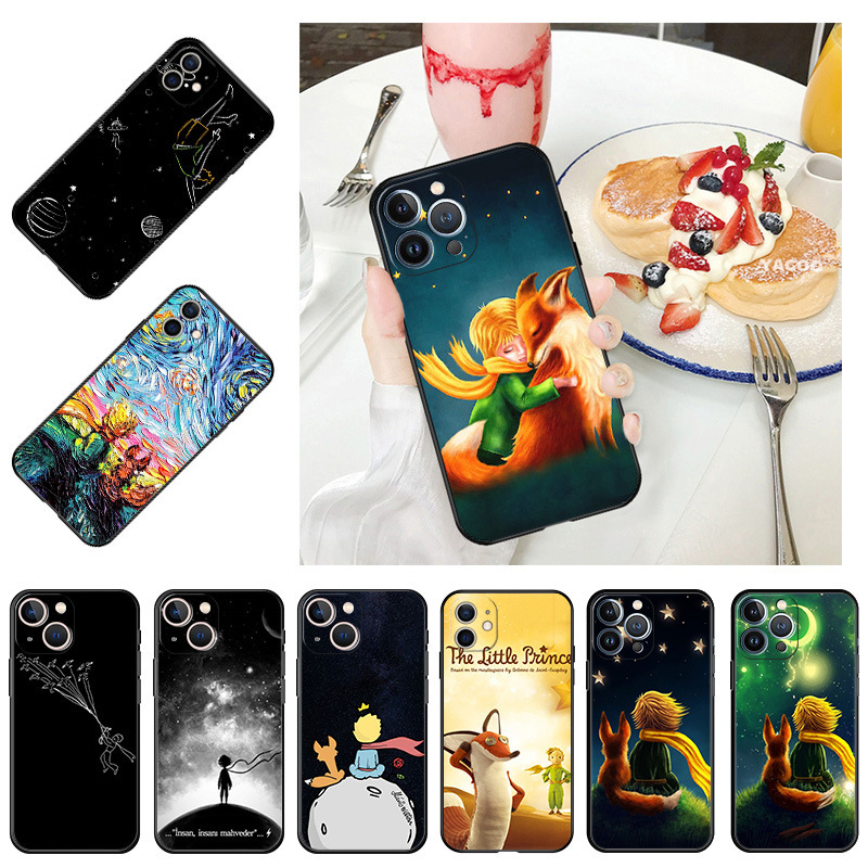 for apple iphone little prince black phone case shockproof bumper cute fox soft cover
