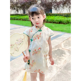 Girls' Cheongsam Dress, Chinese Style Children's Summer Retro Baby Summer Dress