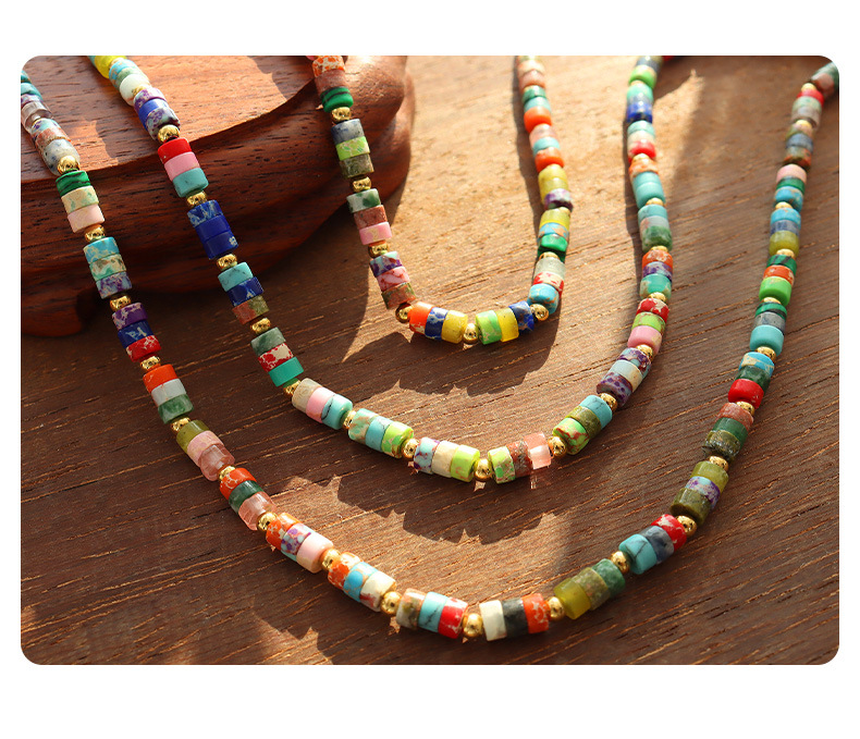 Vacation Circle natural stone Titanium Steel Necklace Beaded Plating