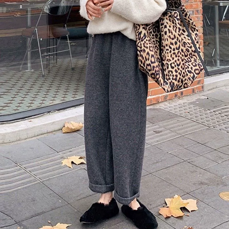 Fat MM специальный большой размер 300 кг шерстяные широкие брюки женские осенние ретро с высокой талией повседневные шаровары свободные редька брюки 2