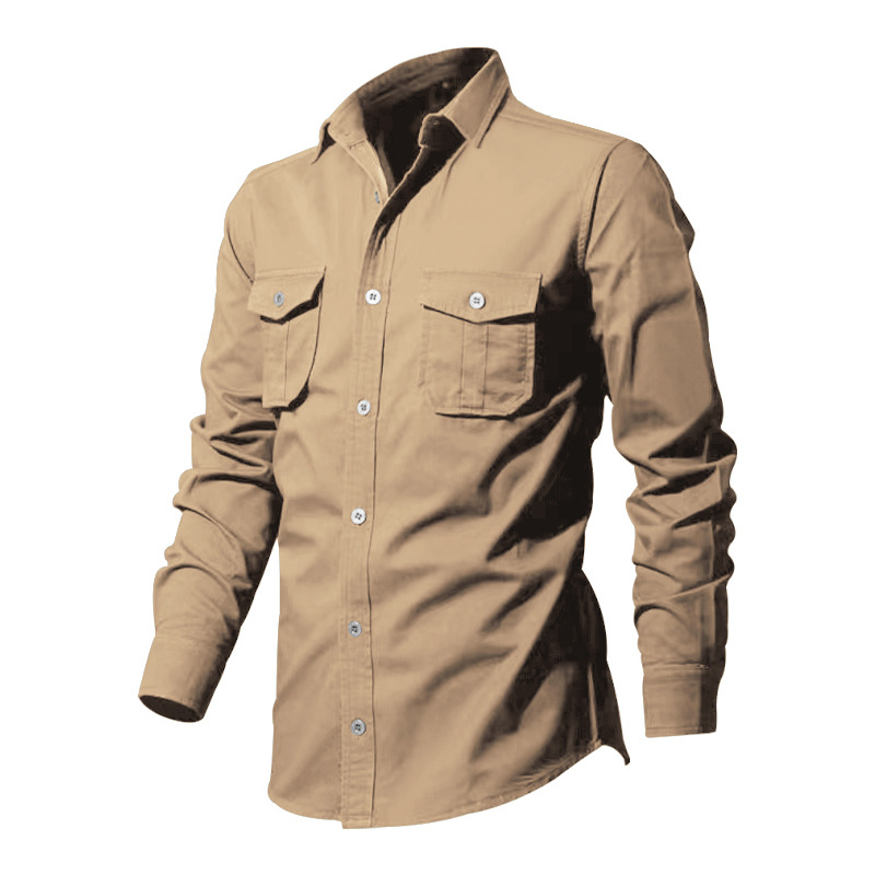 Men's Casual Long Sleeved Shirt Multi-pocket Button-down Top_voghion.com