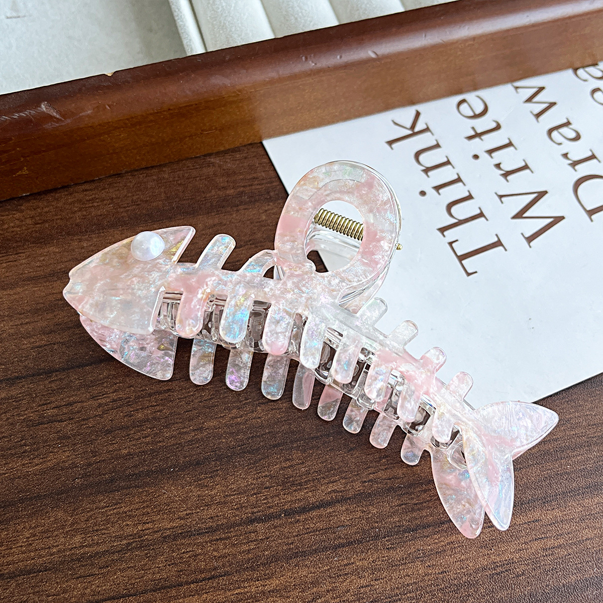 Pinza de pelo original de imitación de acetato con diseño de espina de pescado para cola de caballo y peinados recogidos, pinza de tiburón creativa y exquisita, accesorio de pelo lindo para princesas.