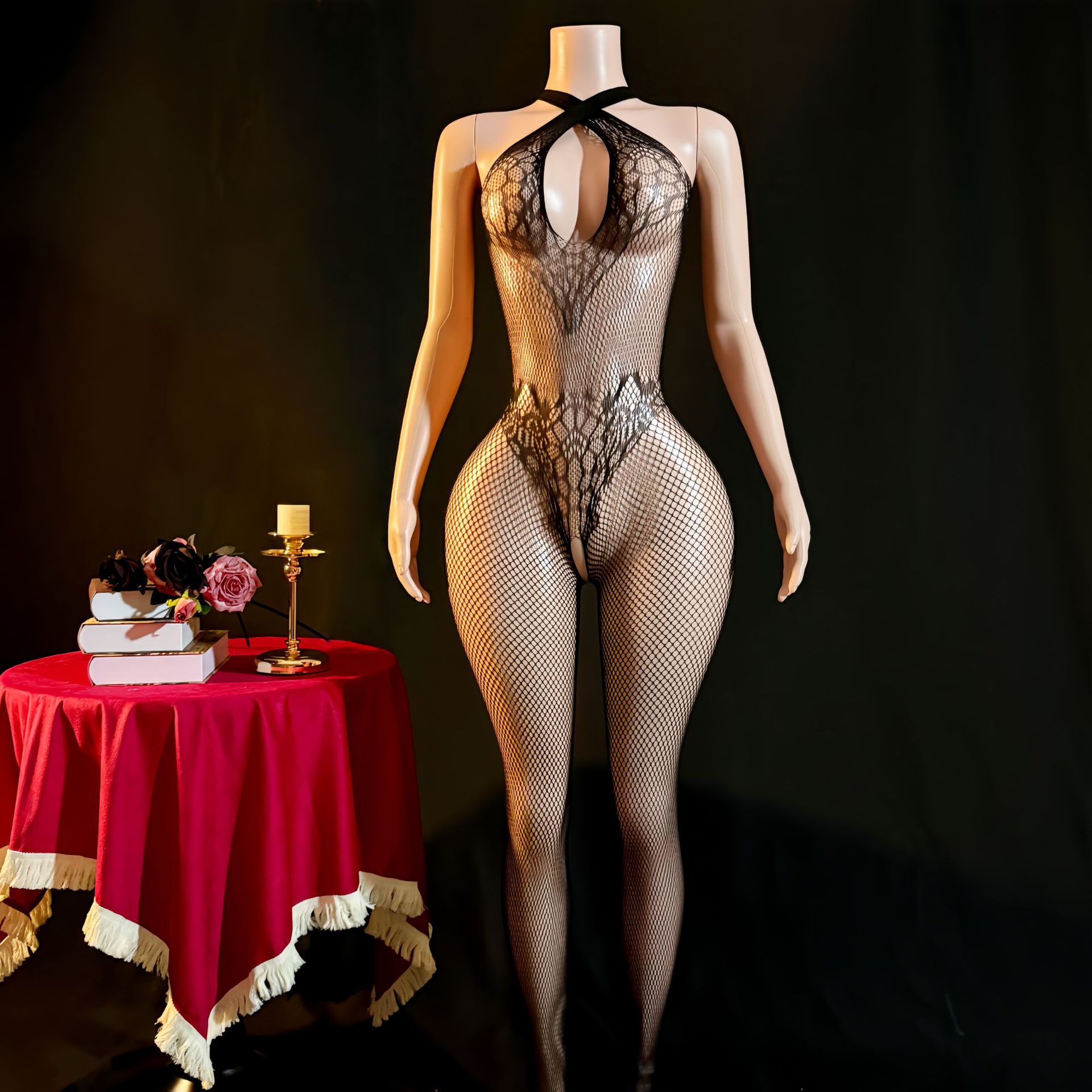 Body de Red con Halter ZJL de Nailon para Citas de Pareja