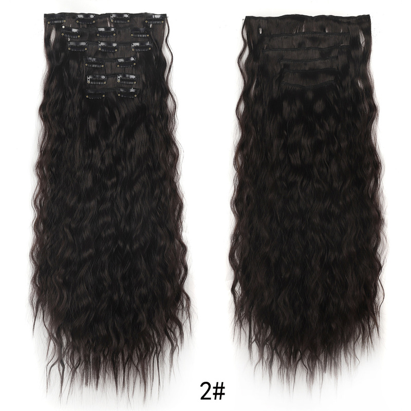国境を越えた売れ筋ウィッグ 6 点セット女性用ヘアエクステンション 16 カードコーンパーマ化学繊維クリップヘアロングカーリーヘアエクステンション卸売|undefined