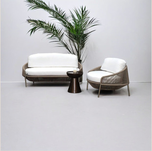 Outdoor Rattan Sofa for Living Room and Study, Pastoral Style Soft Furnishing Sofa, Moisture-Proof, Leisure, Simple Bamboo Rattan, Ollifen Rattan