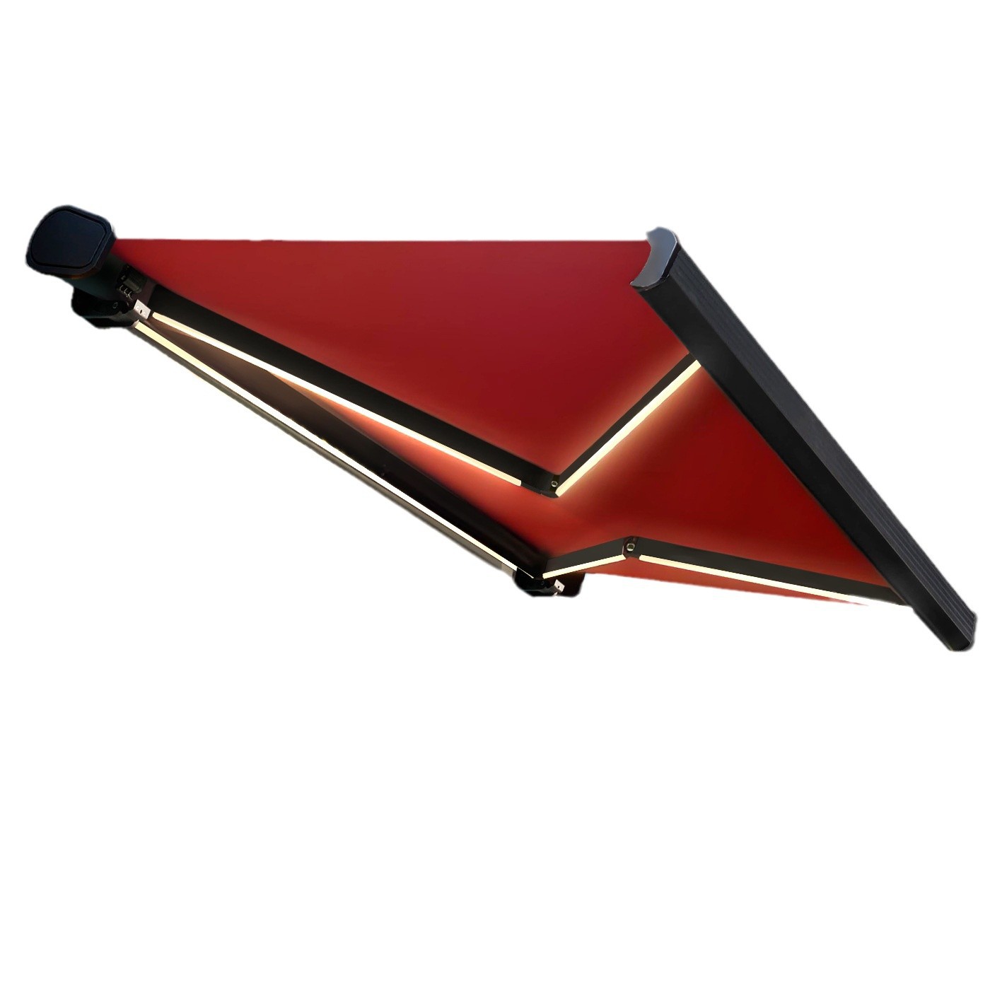 Caja completa toldo gris, toldo de aleación de aluminio eléctrico de lujo, toldo de lluvia, balcón de villa, caja completa, toldo telescópico con luz
