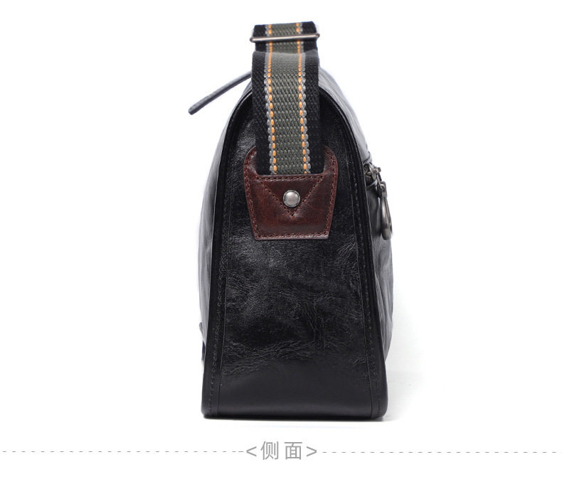 Túi đeo chéo nam da bò kiểu retro 29×11×17 cm — Màu đen da thực vật, Da cầm tay màu đen chi tiết 25