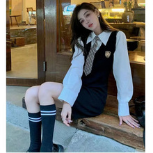 连衣裙秋冬季假两件欲韩系学院风连衣包臀裙高级感衬衫修身短裙