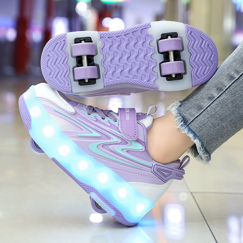 Zapatos de cuatro ruedas para niñas, patines deportivos intermitentes, niñas pequeñas, rosas, estudiantes profesionales, Internet, celebridades, niños, zapatos hitys de moda