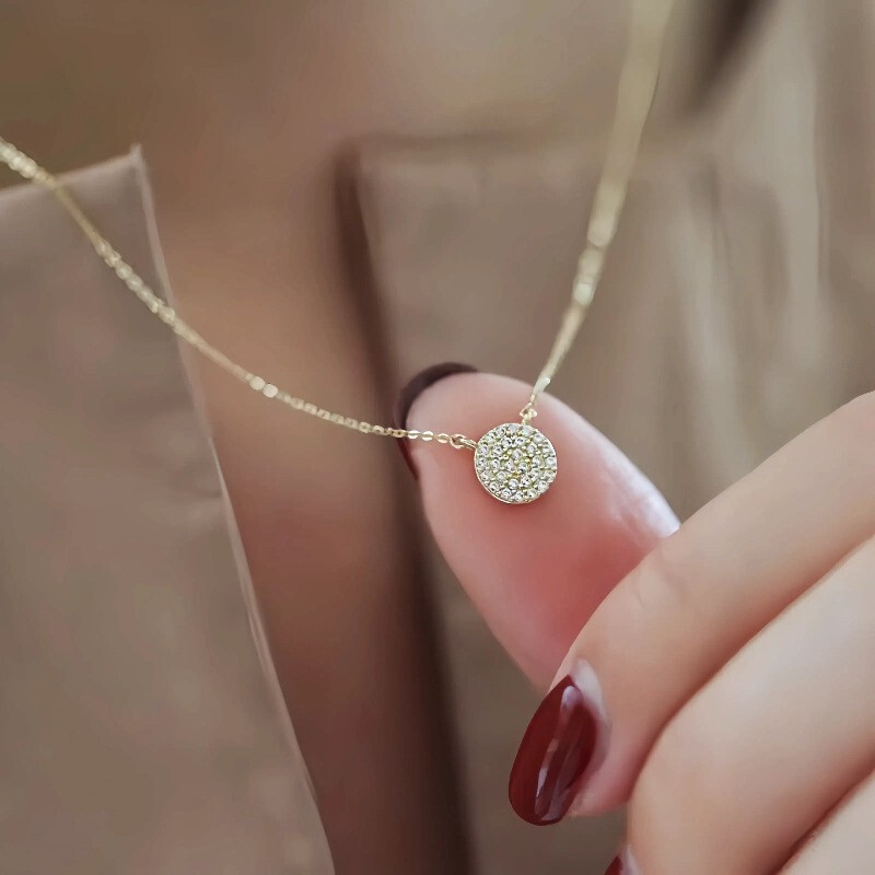 S 925純銀メッキ14k金星空円形ネックレス女性フランス軽豪華鎖骨鎖メーカー直販代理|undefined