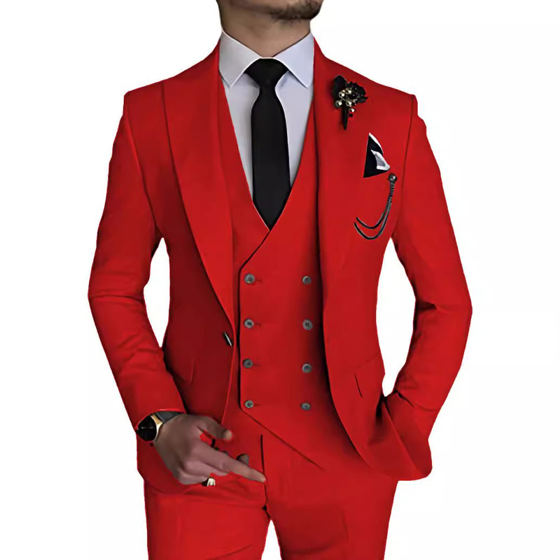 Men's Business Suit Three-Piece Suit Factory Cross-Border Dropshipping Suit Male Groomsmen New Groom Dress Three-Piece Suit Ready for Sale