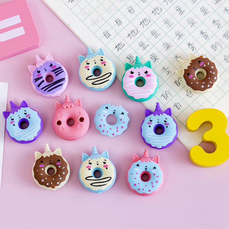 Borrador de unicornio de dibujos animados Borrador de donut creativo lindo estudiante de escuela primaria Premio papelería de alimentos borrador de lápiz