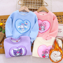 2024童装冬装新款女童加绒一体绒卫衣厚卡通变色亮片双面一件代发