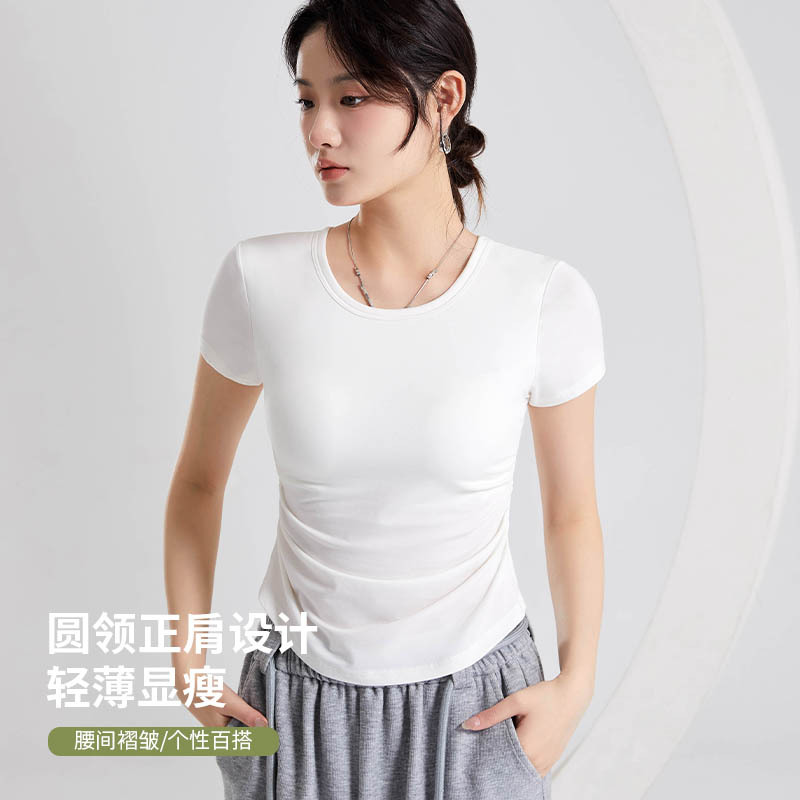 2027 New Women's Spring/Summer Top with Padded Bra Cups, Modal Fabric, Slim Fit, Ruffled, Comfortable Style