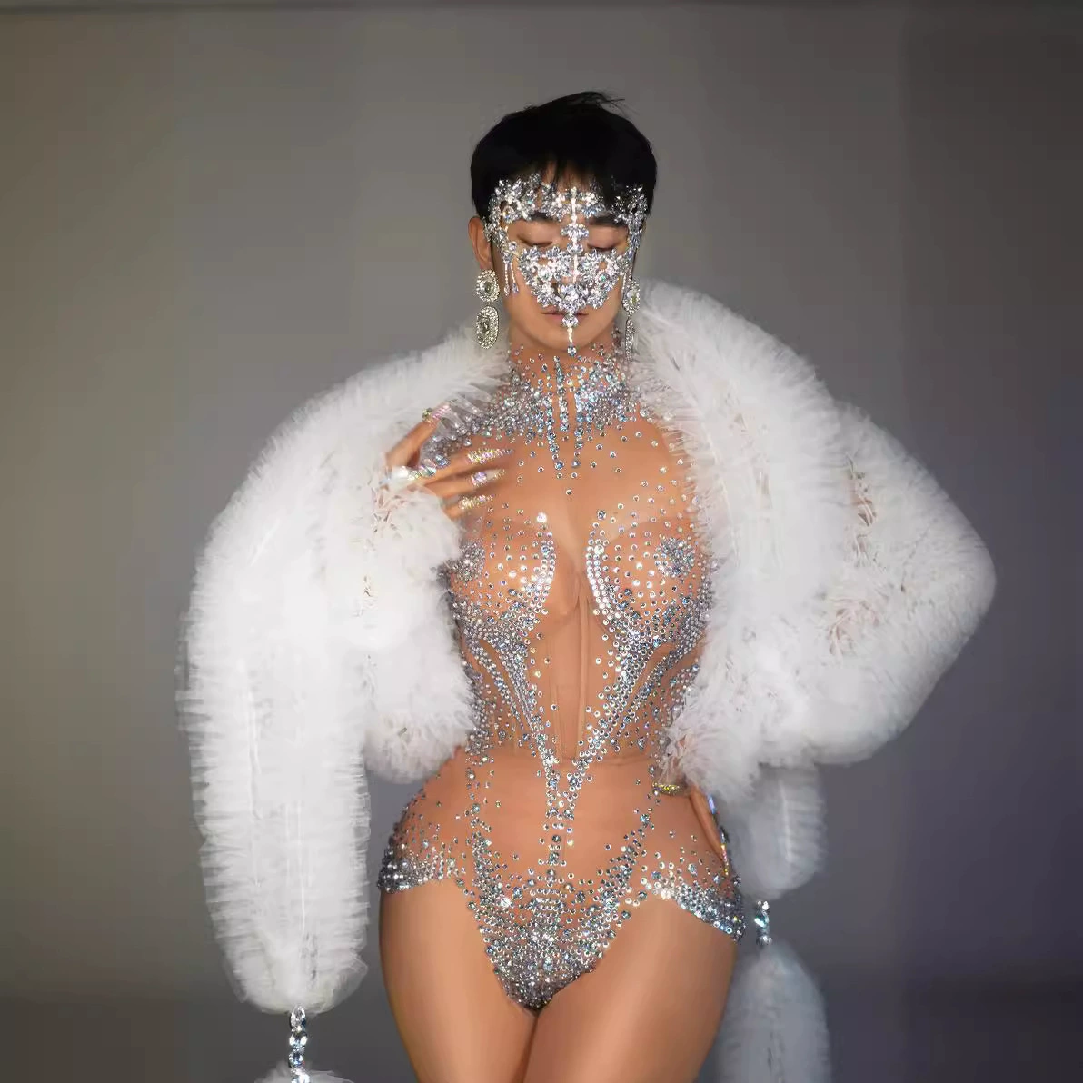 Ведущая церемония для взрослых банкетное платье цельный комбинезон со стразами на талии для похудения Сетчатая Оболочка